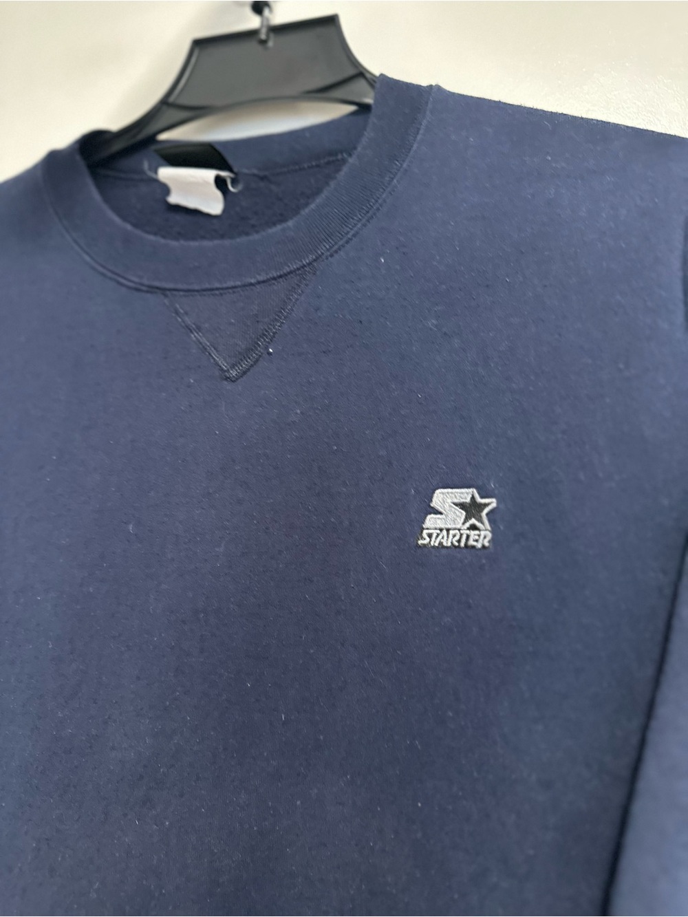 Vintage 90s Starter Blue Long Sleeve Minimalist Crew Neck Pullover Sweatshirt.